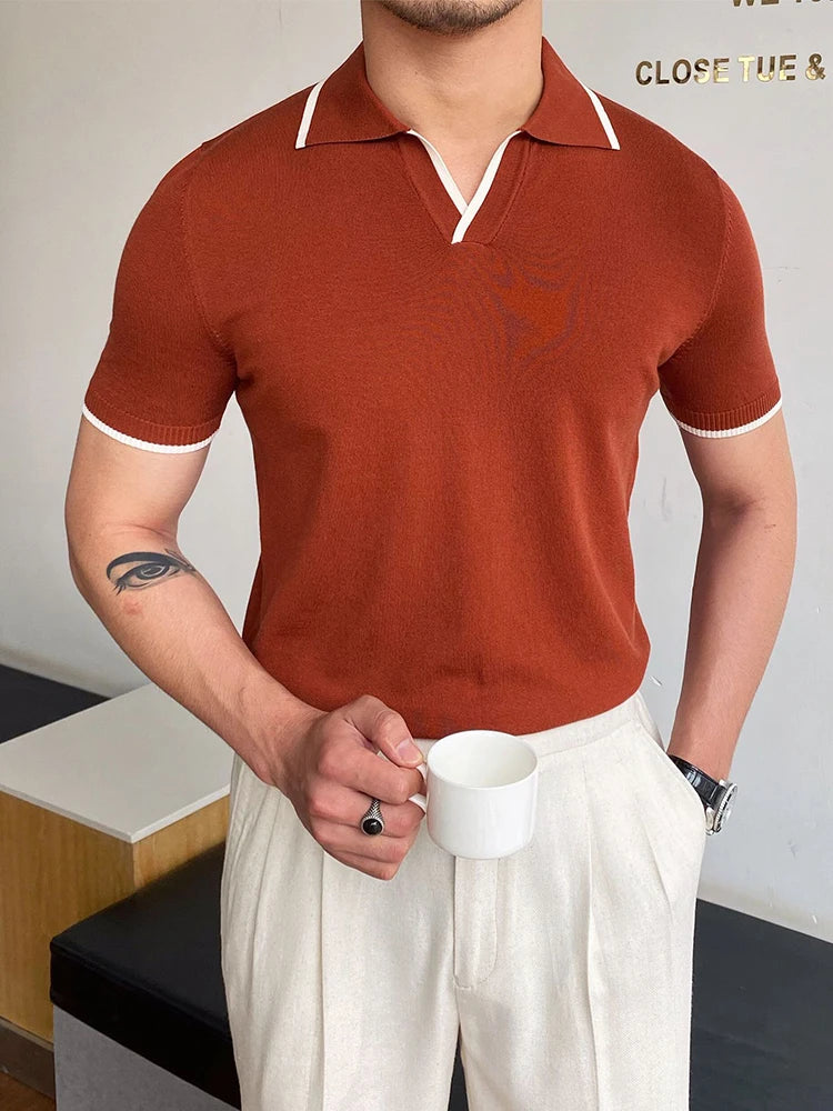 Men's Knitted Open-Collar Polo Shirt