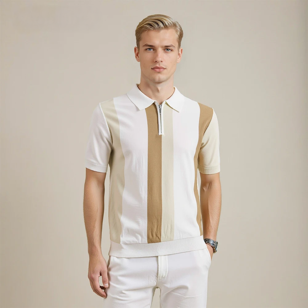 Retro Stripe Zip Polo