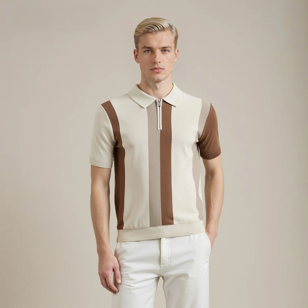 Retro Stripe Zip Polo