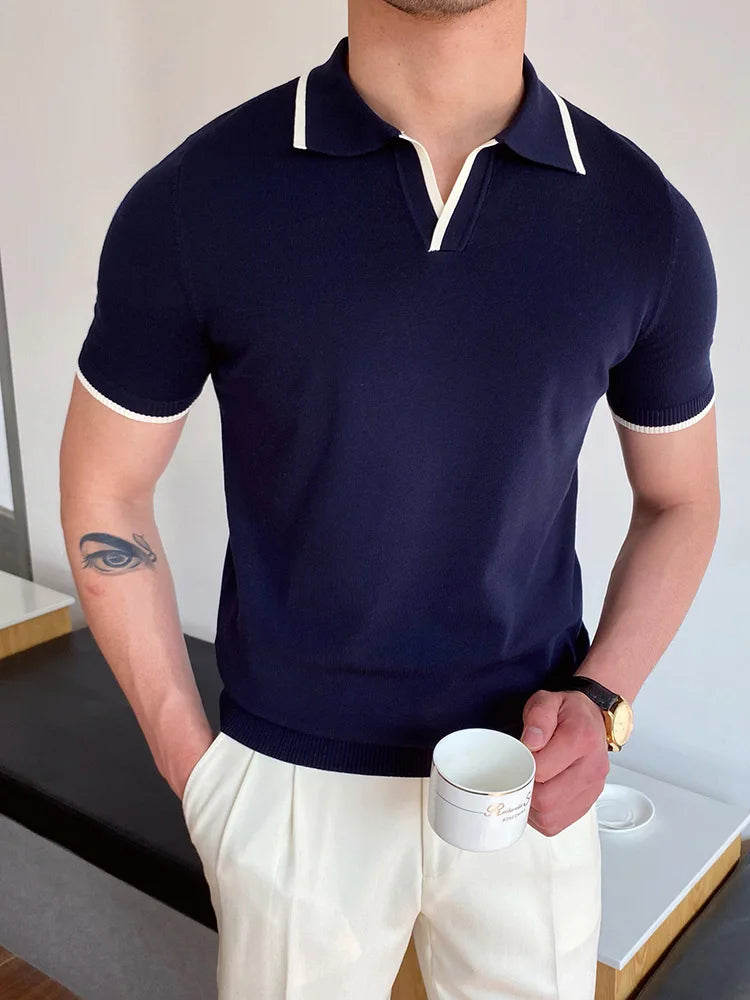 Men's Knitted Open-Collar Polo Shirt