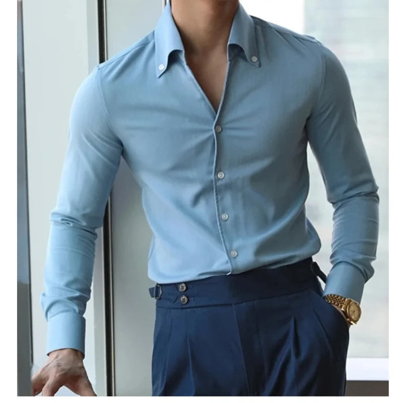 Men's Slim-Fit Italian Collar Shirt – Wrinkle-Free Smart Casual