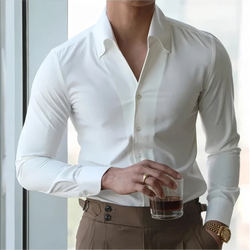 Men's Slim-Fit Italian Collar Shirt – Wrinkle-Free Smart Casual