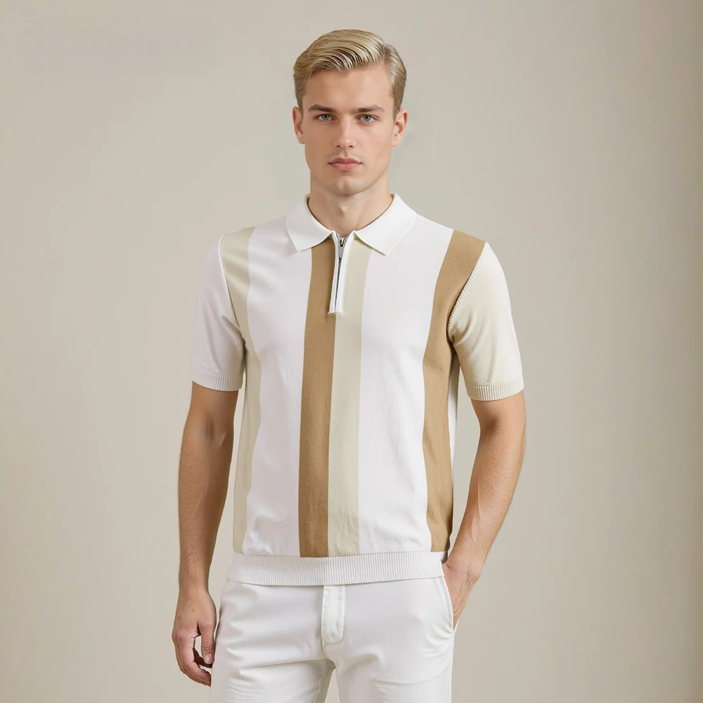 Retro Stripe Zip Polo