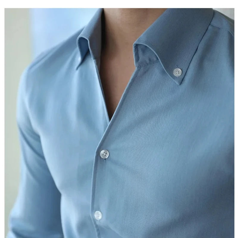 Men's Slim-Fit Italian Collar Shirt – Wrinkle-Free Smart Casual