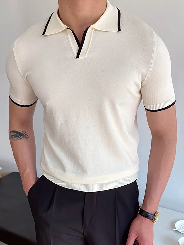 Men's Knitted Open-Collar Polo Shirt