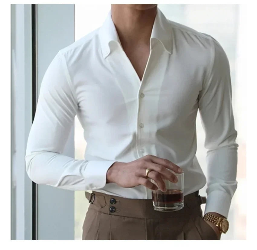 Men's Slim-Fit Italian Collar Shirt – Wrinkle-Free Smart Casual